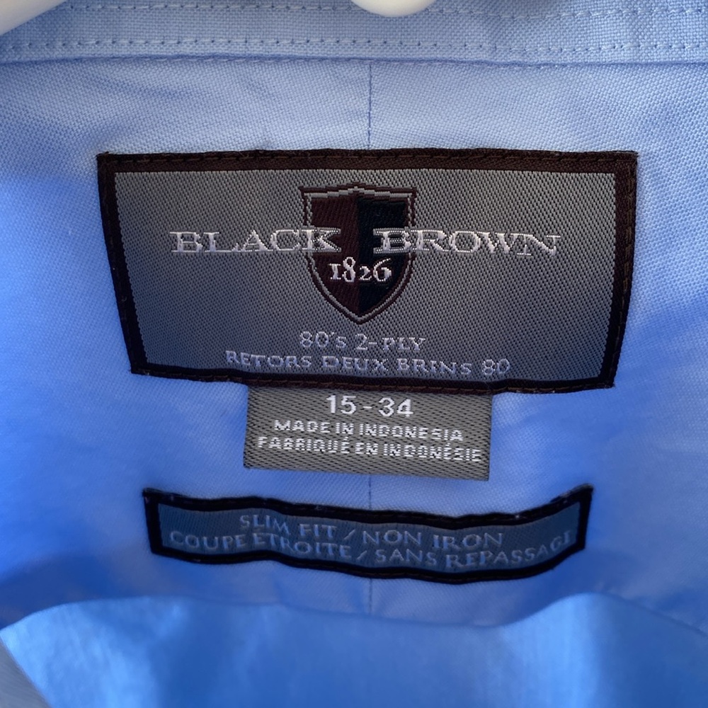 Black brown blue dress shirt. Size 15”. Freshly laundered and no rips or stains - Picture 3 of 8